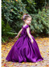 Purple Satin V Back Flower Girl Dress With Bow